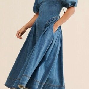 Anthropologie Pilcro Puff Sleeve Seamed Denim Dress